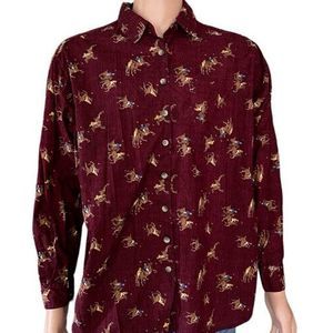 Vintage Tangibles Red Houndstooth Polo Horseback Button Up Shirt 100% Cotton XL